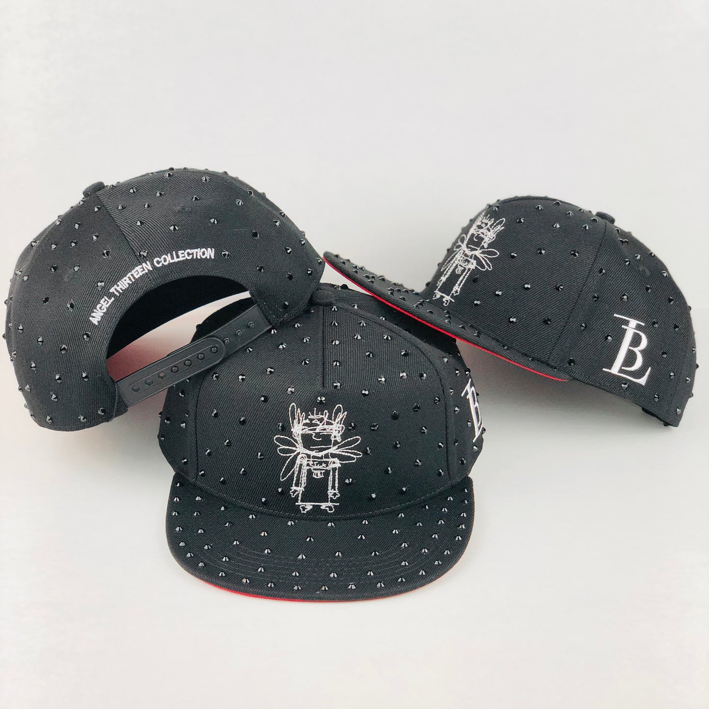 ANGEL THIRTEEN BLACK CAP - RED BOTTOM BRIM BLACK STONES