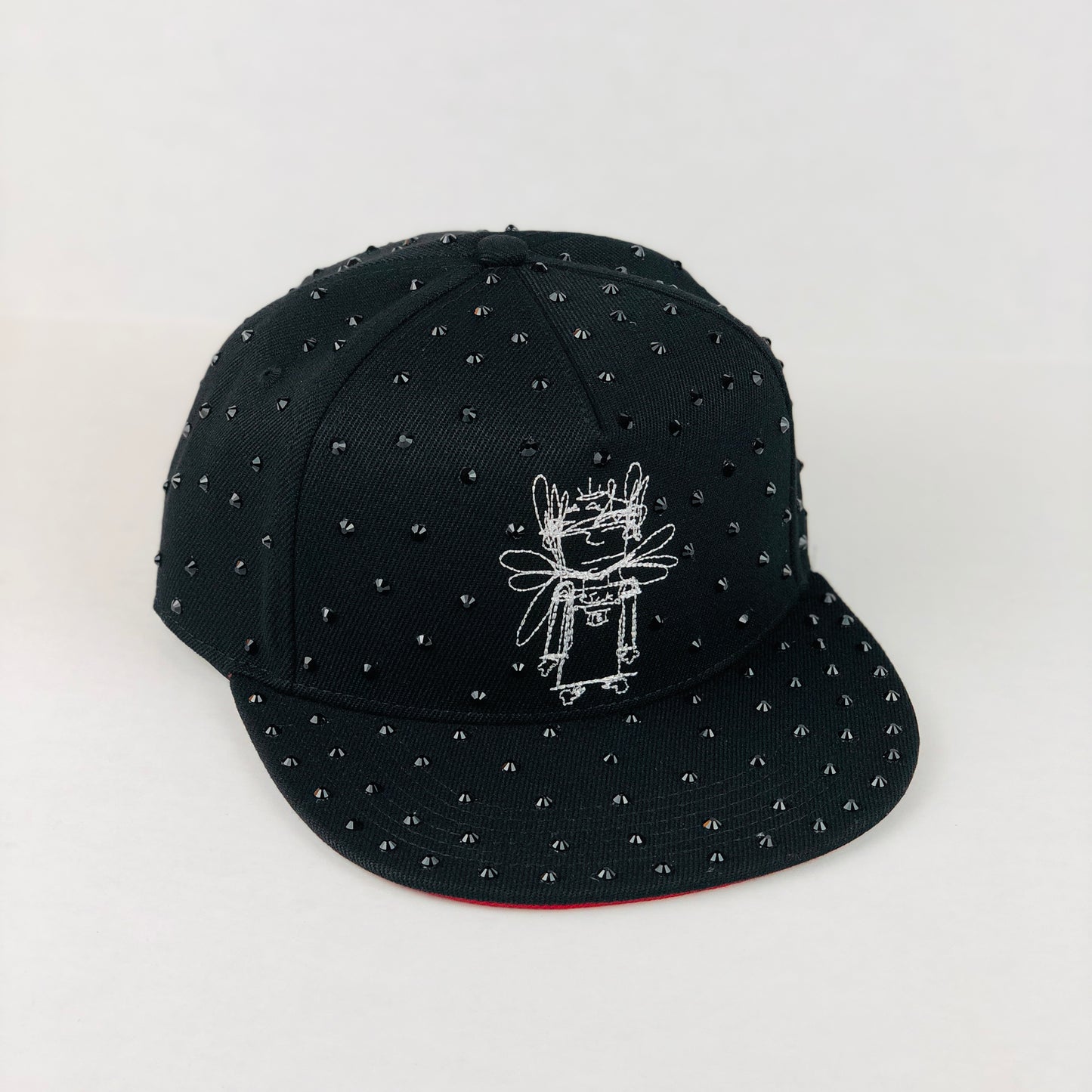 ANGEL THIRTEEN BLACK CAP - RED BOTTOM BRIM BLACK STONES